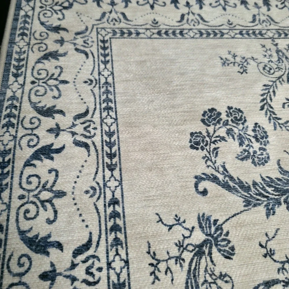 Laura Ashley Aure Blue Beige Floral Border Area Rug Machine Washable 44x25